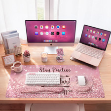 Mouse Pad,Large Pink Desk Mat Set, 4In1 XXL Mousepad + Keyboard Wrist Rest+Mouse picture