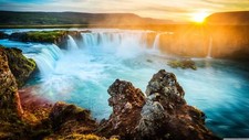 Landscape nature sunset waterfall iceland Custom Gaming Mat Desk picture