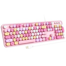 Computer Keyboard Wired Plug Play USB With Large Number Pad Caps Pink picture