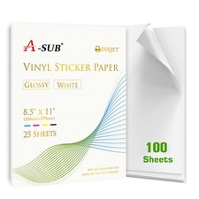 A-SUB Printable Vinyl Sticker Paper Glossy White 100 Sheet 8.5x11 Inkjet Printer picture