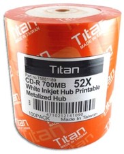 100-Pak TITAN White Inkjet Hub Printable 52X 80-Min CD-R's picture