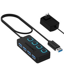 SABRENT 4-Port Powered USB 3.0 Hub, LED Power Switches (HB-UMP3) 4-port, Black picture
