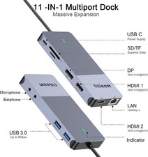 QGeeM USB 3.0 Docking Station, QGeeM USB C Hub with Dual HDMI 4K -  Gray picture