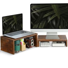 2 Pack Monitor Stand Riser,Wood 2 Tier Adjustable for 2 Monitors/Laptop/PC picture