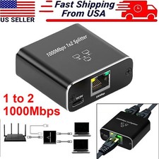 RJ45 Gigabit Ethernet Splitter 1000Mbps LAN Network Internet 1 to 2 Out Adapter picture