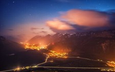 Landscape nature starry night lights mountains cityscape Custom Gaming Mat Desk picture