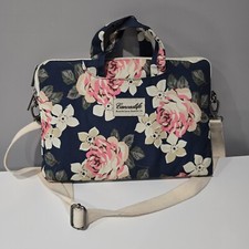 Canvaslife Canvas Blue Pink Floral Flower Roses Padded Laptop Computer Bag picture