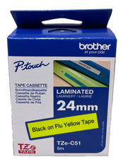 BROTHER TZe-C51 BLACK ON YELLOW FLU P-TOUCH LAMINATED TAPE 200/340 (24mmX5mt) picture
