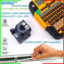 COMPAT-DYMO® M18444 RHINO™CART★B&W PERMANENT VINYL TAPE Ø12mmx5.5m★STICKER picture