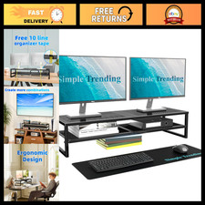 2-Tier Dual Monitor Stand with Mouse Pad - Metal, Black, Adjustable Height picture