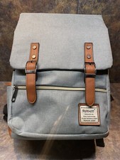 Ugrace Green Canvas Brown Trim Laptop Rucksack Backpack Travel School Business picture