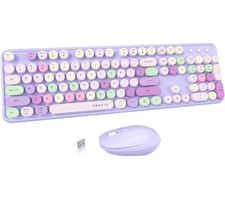 UBOTIE Colorful Wireless Keyboard and Mouse Combo (Purple-Colorful) Retro... picture