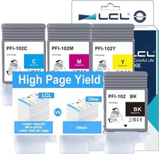 GENUINE LCL 130ml Ink Cartridges Replacement Canon PFI102 PFI-102 BK M Y X4 LOT picture
