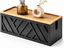 Large Wooden Cable Management Box, Geometric, Black picture