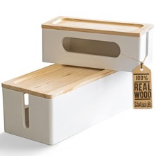 NATURE SUPPLIES Set of 2, Wood Cable Management Boxes, Large and Medium Cord Org picture