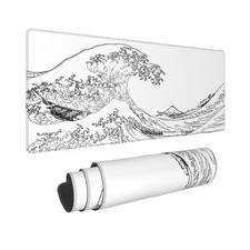 1 PCS Gaming Mouse Pad Great Wave Outline Black White 11.8x23.6 Inch Mat Desk picture