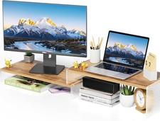 Adjustable 2Tier Wood Monitor Stand Riser with Acrylic Legs Organizer picture
