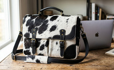 Handmade Cowhide Messenger Laptop Bag Shoulder Western Style Crossbody Leather picture