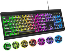 Atelus Large Print Backlit Keyboard, USB Wired Computer Keyboard, Full Size Keyb picture