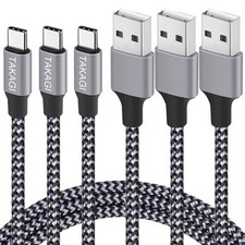 USB C Cable Fast Charging Nylon Braided 3Pack 6ft A to Type 6Feet, black picture