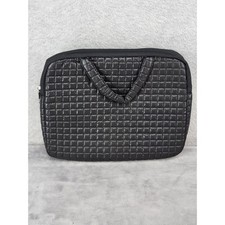 Black Quilted Nylon Padded Laptop Sleeve Case Tech Bag with Handles 11x8.5in picture