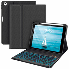 Apple iPad Black Bluetooth Backlit Keyboard Folio Case Magnetic Stand Cover picture