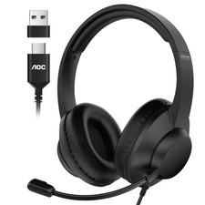 AOC USB Headset with Microphone for PC, Over-Ear Wired Headphones with Mic, picture