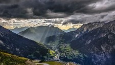 Landscape mountains road storm blue flowers dark green Custom Gaming Mat Desk picture