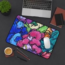 Colorful Rainbow Care Bears Desk Mat | Cute Plush Pattern picture