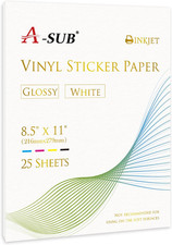 A-SUB Vinyl Sticker Paper for Inkjet Printer, Glossy Waterproof, 25 Sheets picture