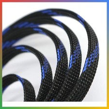 Expandable Braided Cable Sleeve 30 Feet Steel Blue & Black PET Wire Sleeving picture