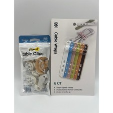 U Brands Cable Wraps 6ct & Wrap-It Storage Cable Clips 10ct Organizer Set picture
