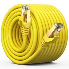 Yellow 100 ft Cat7 Ethernet Cable, Flat, 10Gbps, 600MHz, RJ45, LAN, Modem picture