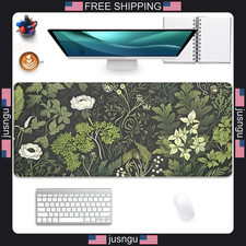 Large Sage Green Floral Desk Pad Mouse Mat 27.5x11.8 inch Non-Slip Waterproof picture