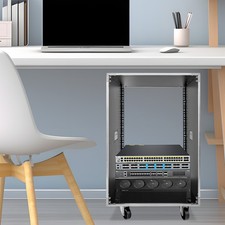 16U Portable Rolling Cart Shelf Network Rack Audio Video Telecom Office US picture