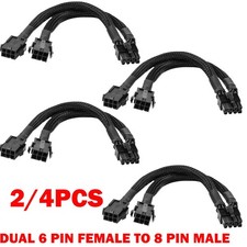 2/4X Dual 6 Pin Female to 8 Pin Male GPU Adapter Cable Braided Sleeved 20cm US picture