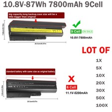 LOT T60 Battery For IBM Lenovo Thinkpad T61 T61p R61 R500 R61i R61e T500 7800mAh picture