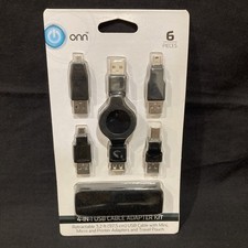 Onn Retractable Cable Universal 4 in 1 USB Adapter Kit With Travel Pouch - Black picture