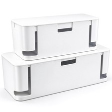 2 Pack Cable Management Box Set - Medium & XL Power Strip Organizer, White picture
