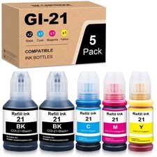 GI-21 Refill Ink Bottles 5-Pack for Canon PIXMA MegaTank G1220 G1230 G2260 picture