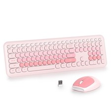 iRoboosta Pink Colorful Wireless Keyboard and Mouse Combo Set, Light picture