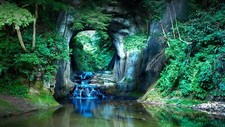 Landscape nature cave river water trees rocks plants Custom Gaming Mat Desk picture