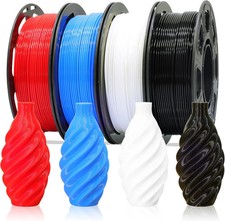 1.75mm Normal PLA 4 Most Basic Colors Bundle Pack: Black Red White Blue, Each Sp picture