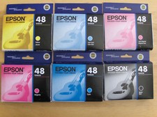 02-2017 Set 6 Genuine Epson 48 Ink T048 T0481-T0486_R200/220/300/320 RX500/600 picture