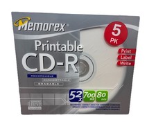 Memorex Printable Blank CD-R 5 Pack 52x 700MB 80min Music Memories Sealed New picture