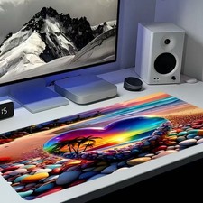 2D Flat Colorful Art Design Mouse Pad, Large-Size Desk Mat, Heart-Shaped Rainb picture