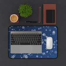 Snowflake Desk Mat 12x18 Winter Mouse Pad Large Navy Christmas Office Gift picture