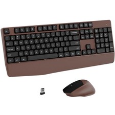 Coffee Ergonomic Wireless Keyboard Mouse Combo Wrist Rest BK Chipset Auto Sleep picture