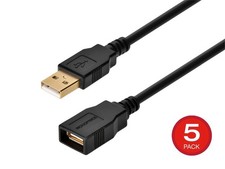 Monoprice USB Type-A to USB Type-A Female 2.0 Extension Cable - 3ft Black 5-Pack picture