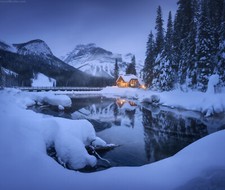 Landscape winter snow covered ice frozen river water Custom Gaming Mat Desk picture